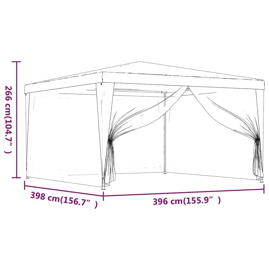 Party Tent 4x4m White Mesh Sidewalls Outdoor Gazebo Marquee Events Weddings