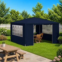 4x4 m Party Tent with Steel Frame and Blue Fabric