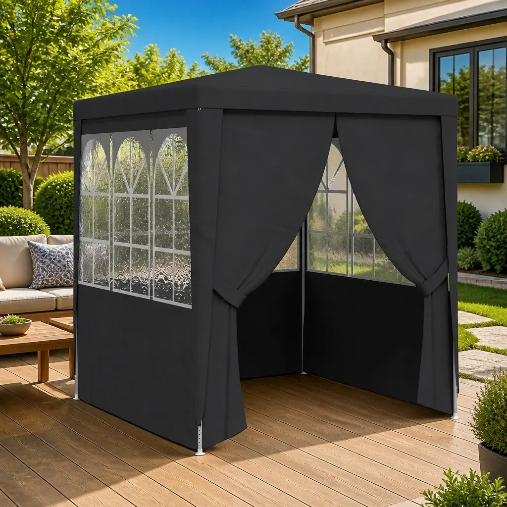 Party Tent Outdoor Use 2x2m Anthracite with Side Walls Windows and Door