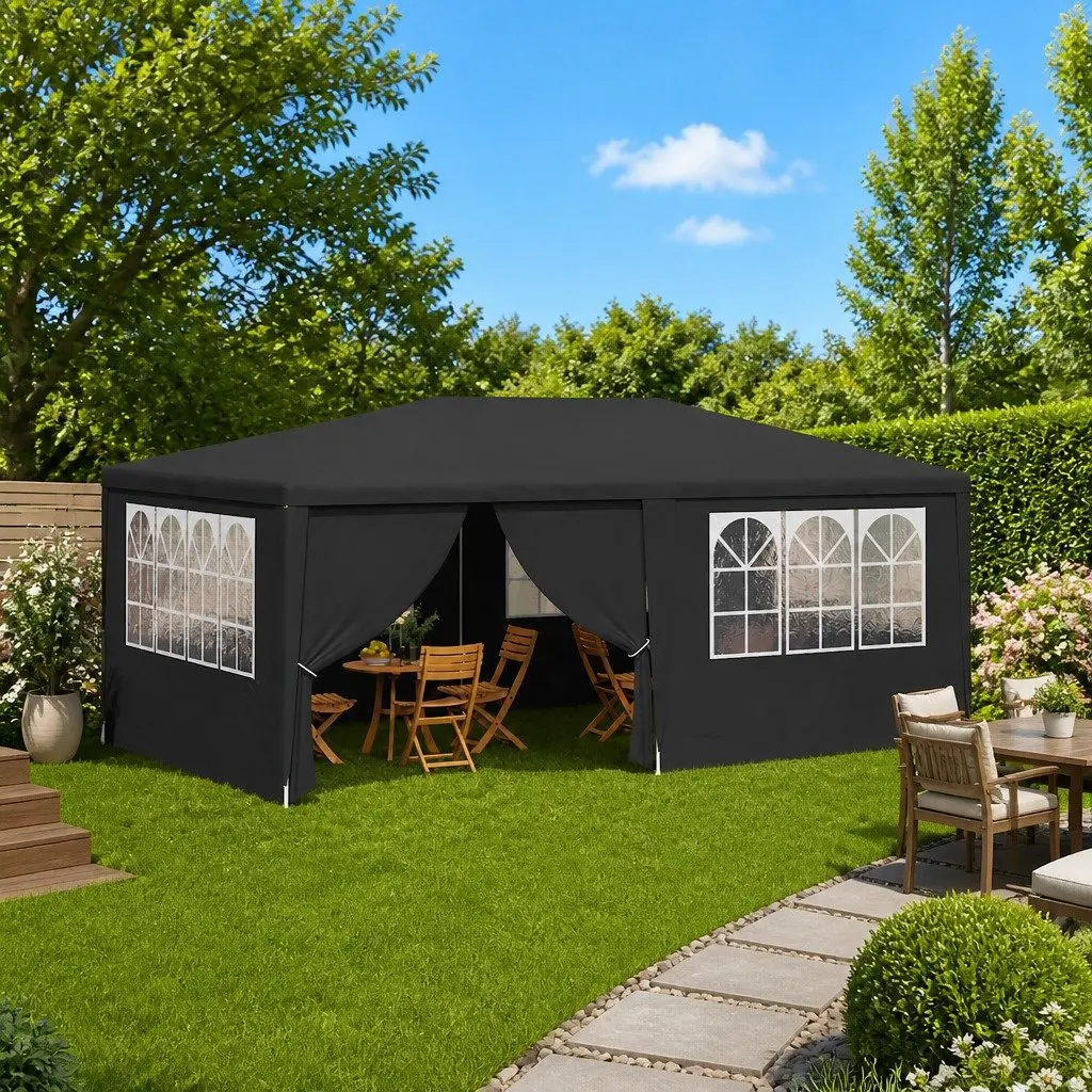 Party Tent 4x6 m Anthracite Outdoor Marquee with Side Walls Windows Door