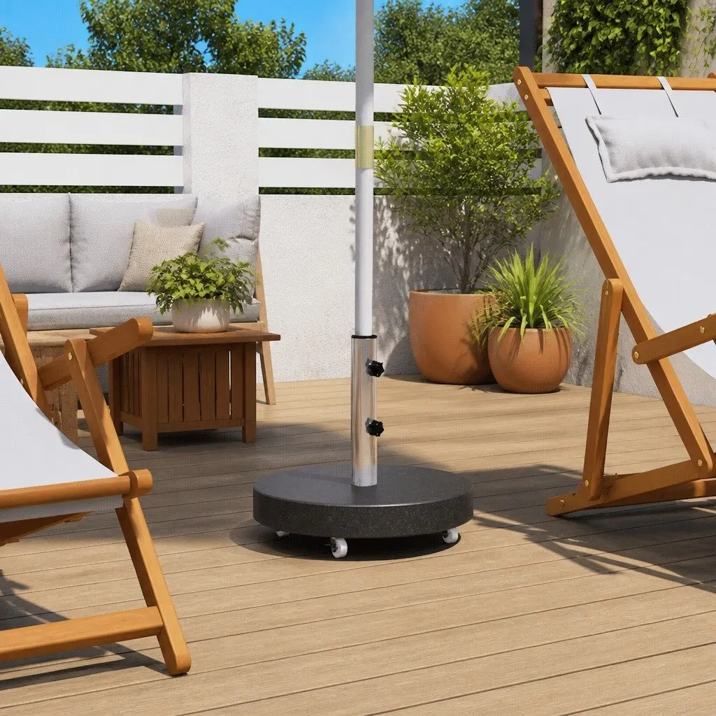 30kg Round Black Granite Umbrella Base with Castors