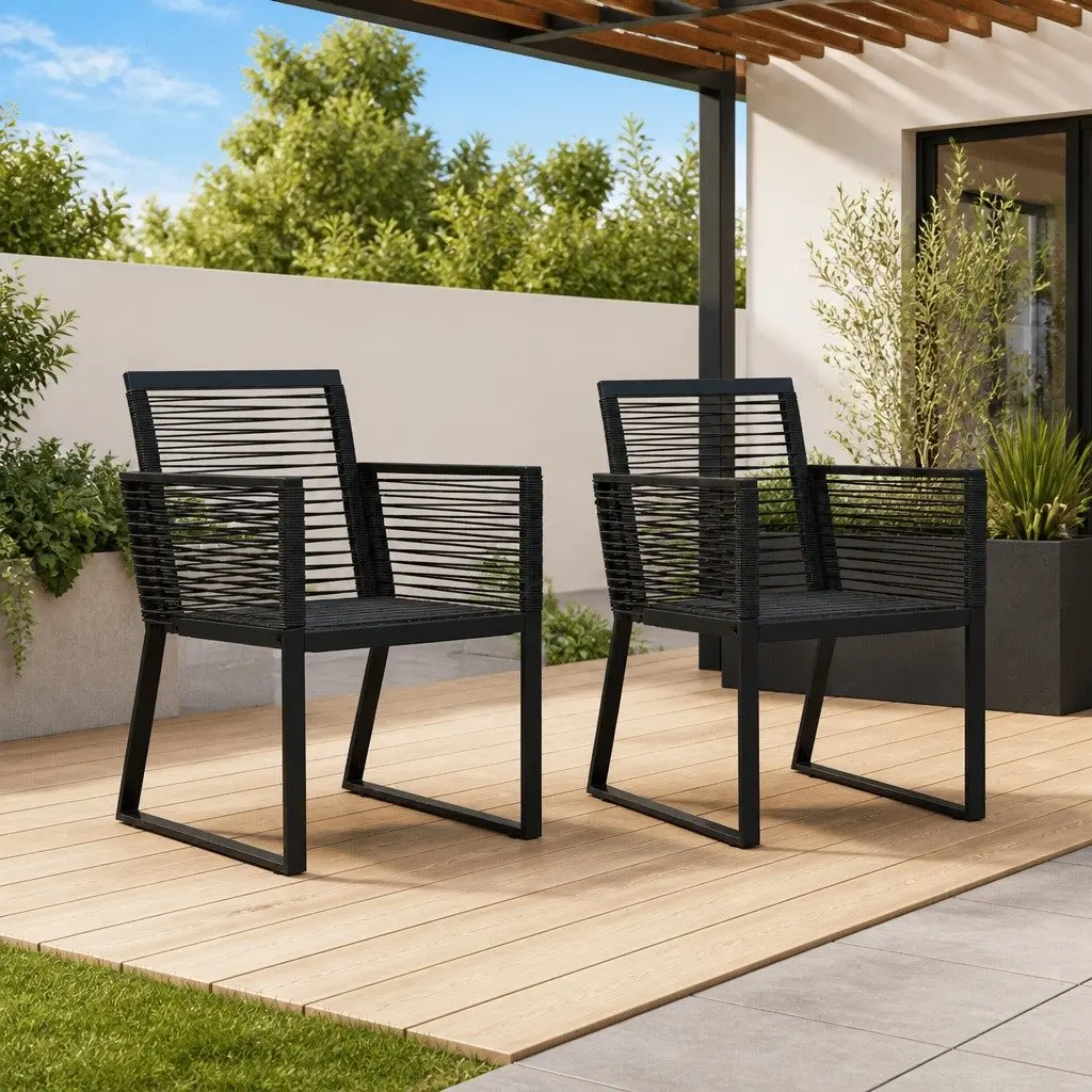 2 Black Outdoor Garden Chairs