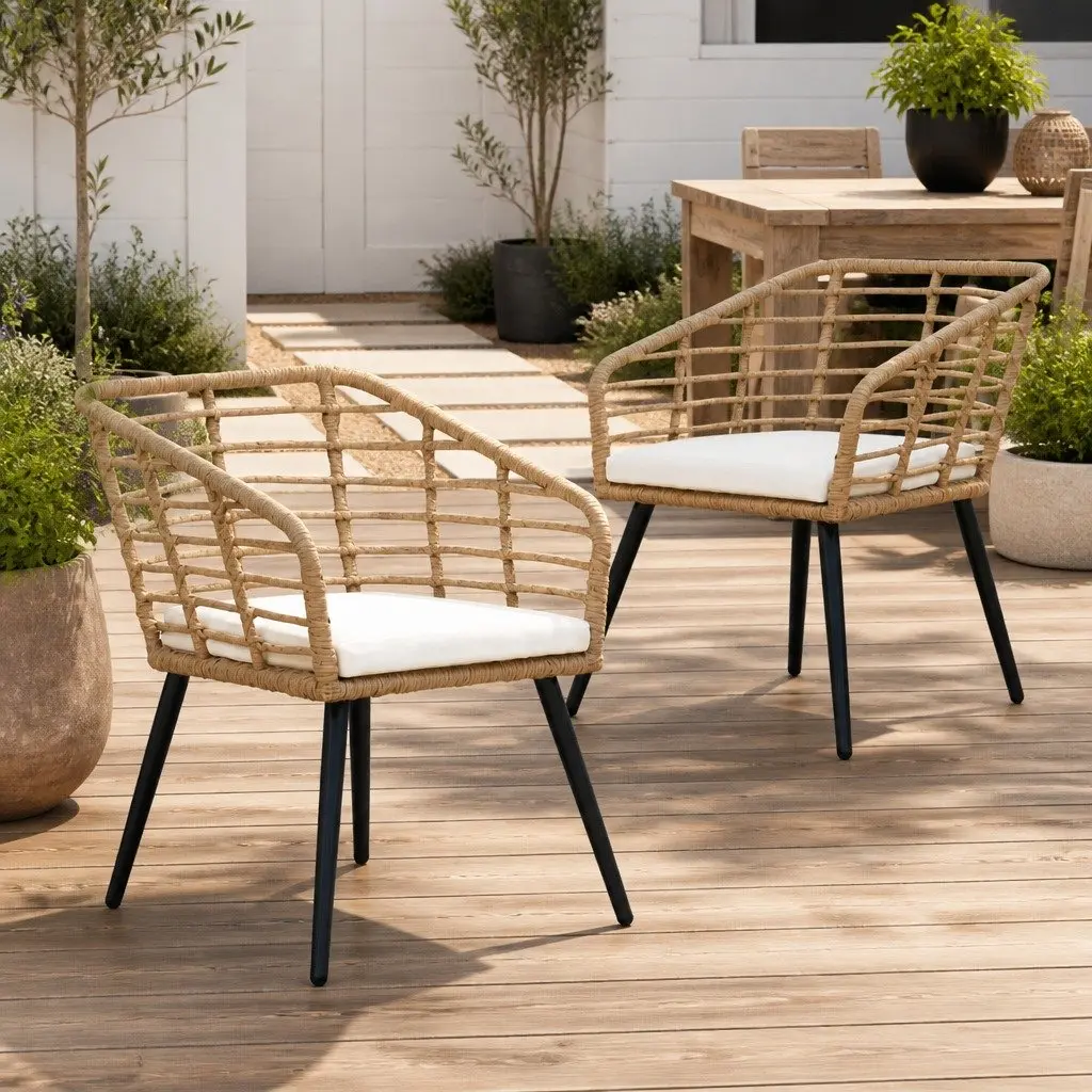 Outdoor Chairs for Patio and Garden 2 Piece Brown with Cushions