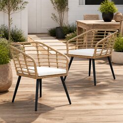 Outdoor Chairs 2 pcs Poly Rattan Brown Patio Seating with Cushions Garden Bistro