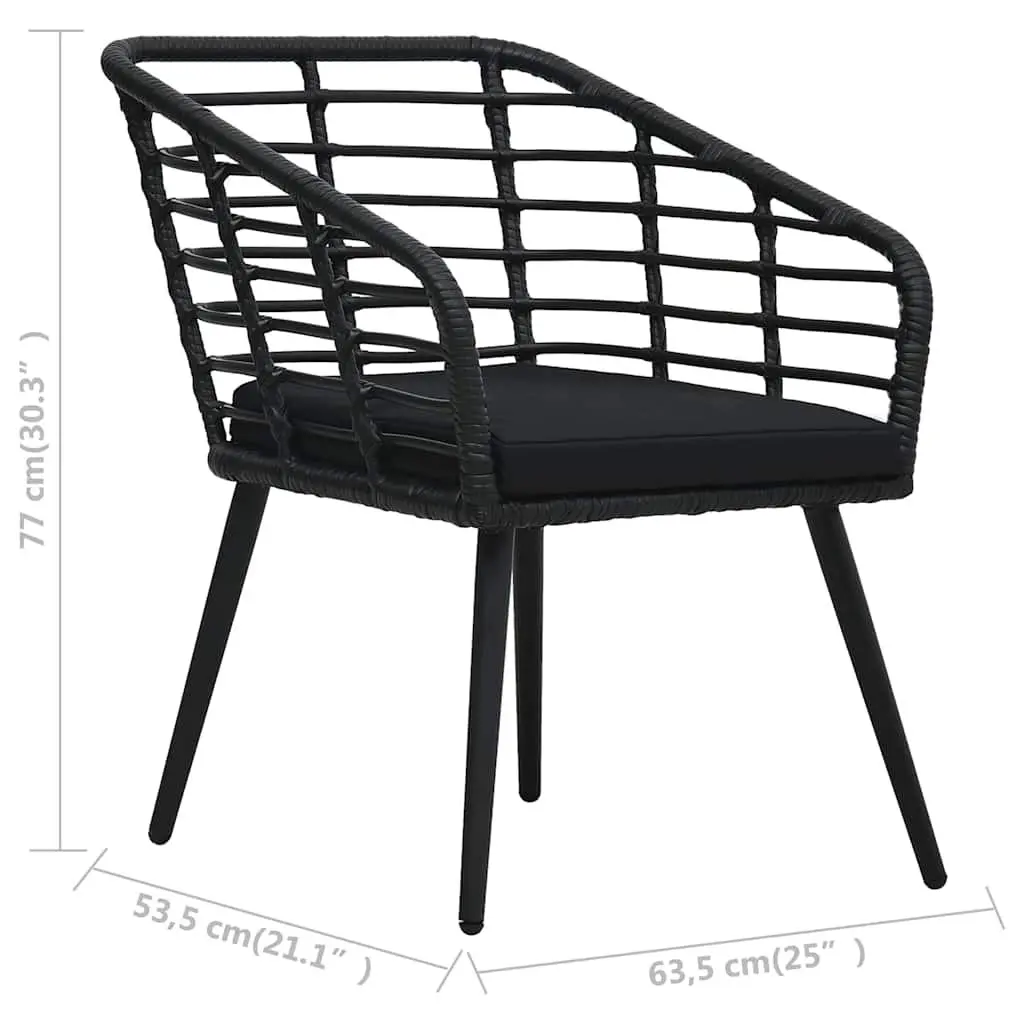 3 Piece Bistro Set Outdoor Patio Garden Furniture Black Poly Rattan Chairs Table
