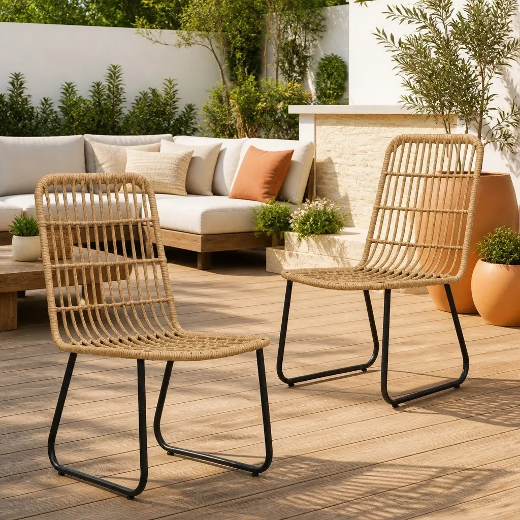 2 pcs Brown Outdoor Chairs with Steel Frame