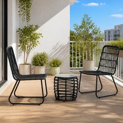 3 Piece Bistro Set: Steel Frame, PE Rattan Chairs