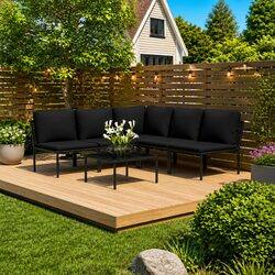 6-Piece Modular Garden Lounge Set with Black Cushions