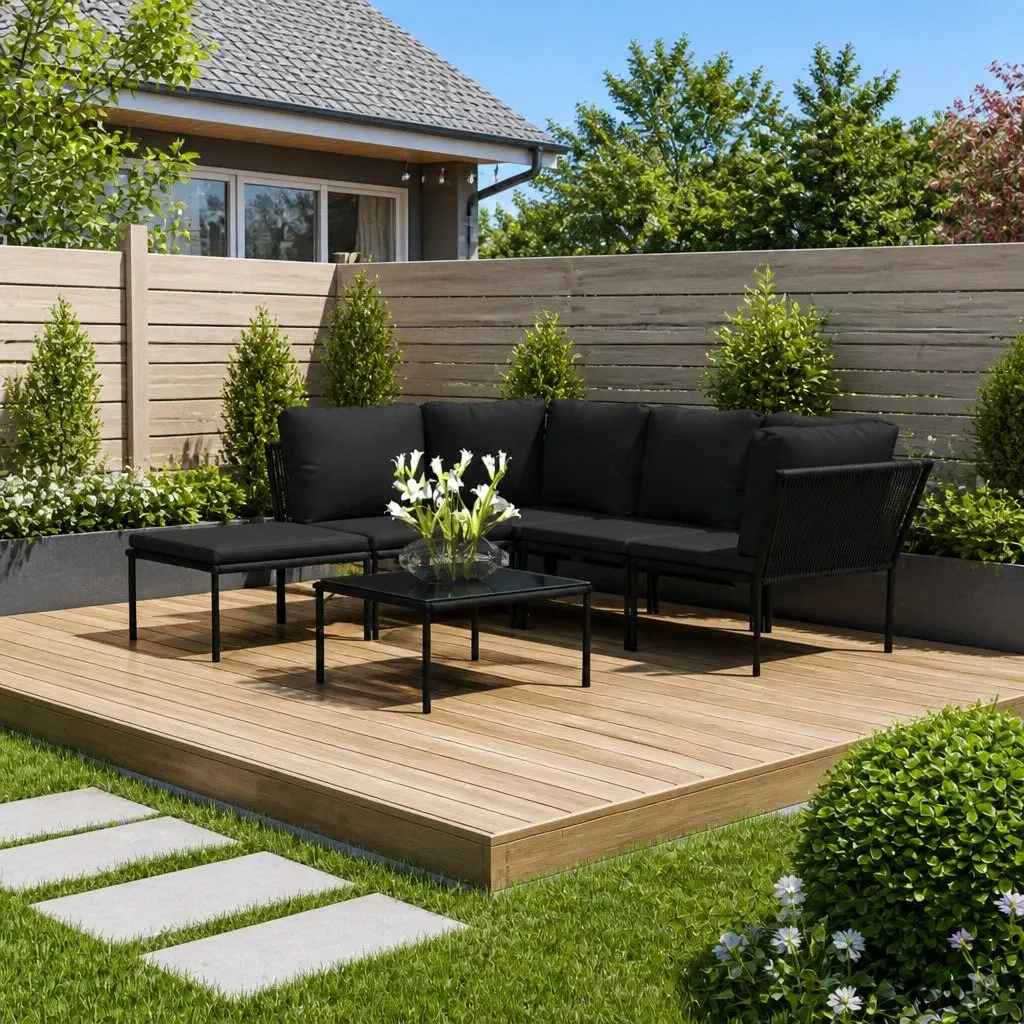 Garden Lounge Set Outdoor Patio Furniture 6 Piece Black PVC Wire