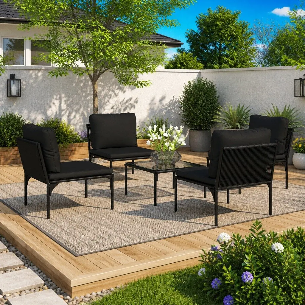 5 Piece Garden Lounge Set Outdoor Furniture Black Patio Sectional