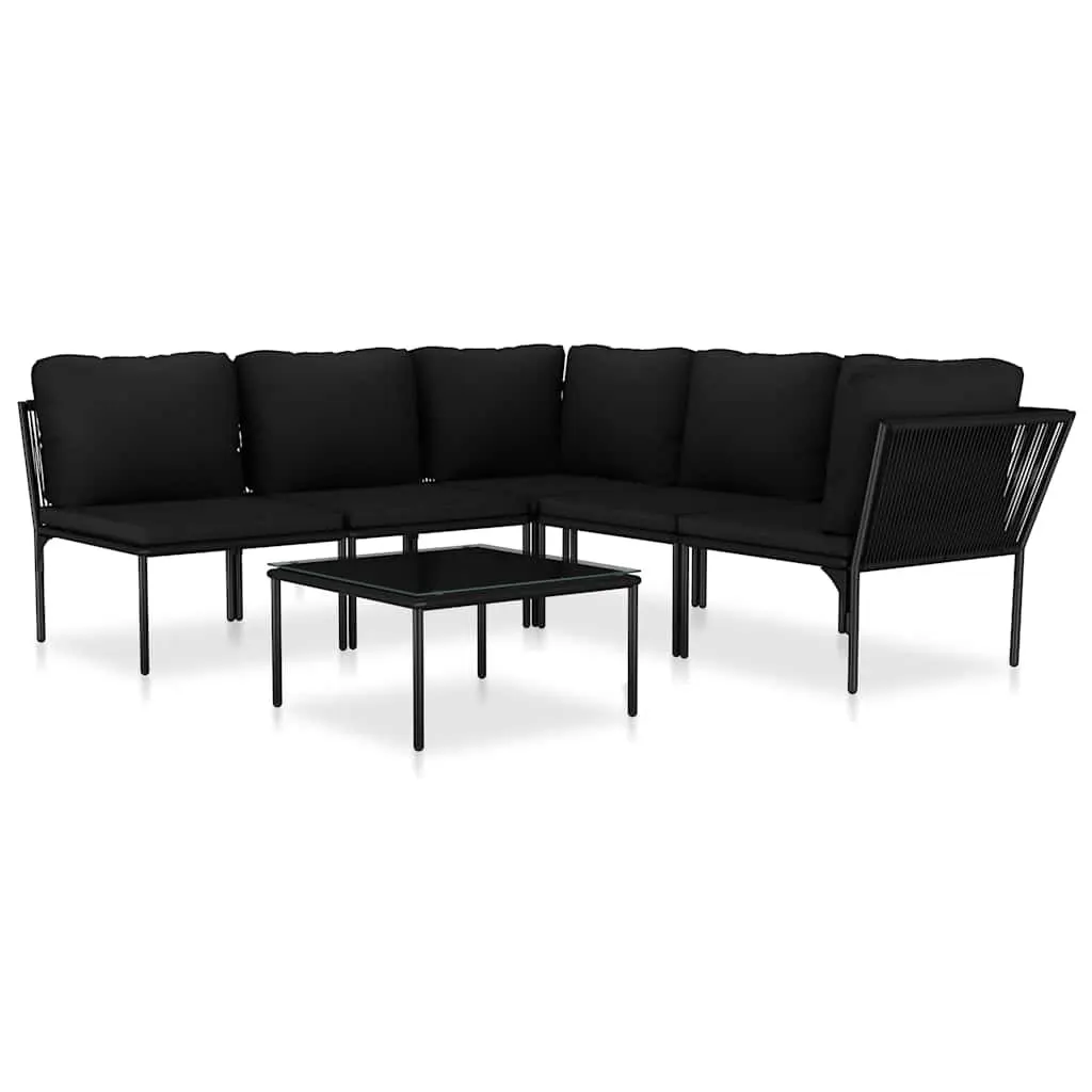 Garden Lounge Set Outdoor Use 6 Piece Black PVC Cushions