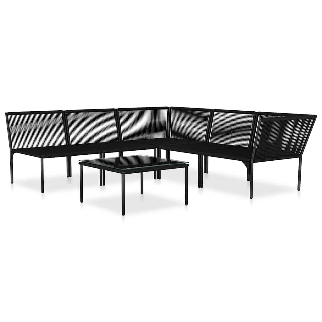 Garden Lounge Set Outdoor Use 6 Piece Black PVC Cushions