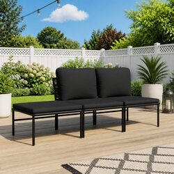3 Piece Garden Lounge Set Outdoor Patio Furniture with Cushions Black PVC Wire