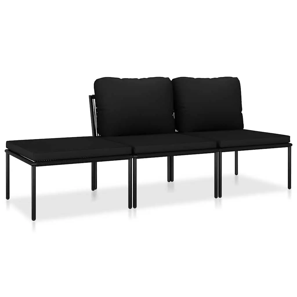 3 Piece Garden Lounge Set Outdoor Use Black PVC Wire