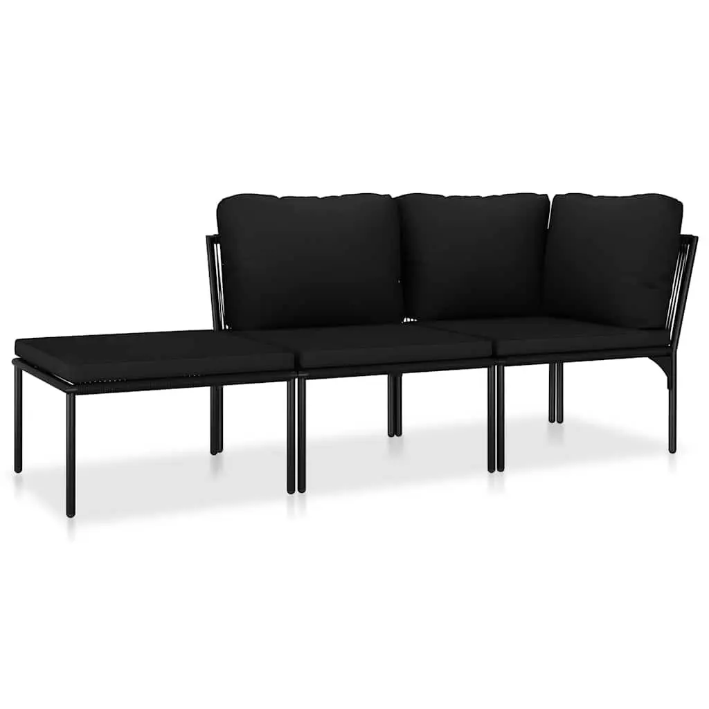 3 Piece Garden Lounge Set Outdoor Patio Furniture Black PVC Cushions Modular
