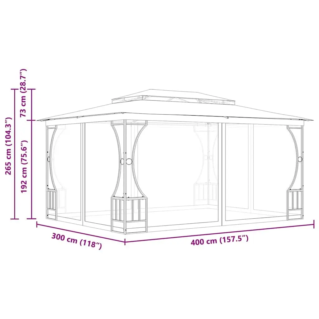 Cream Gazebo with Nets 300x400x265cm Outdoor Canopy for Backyard Events and Parties