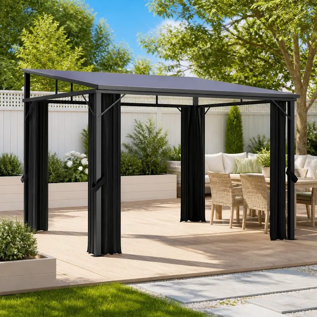 Gazebo with Curtain Outdoor Canopy Shade Shelter 405x294x244 cm Anthracite