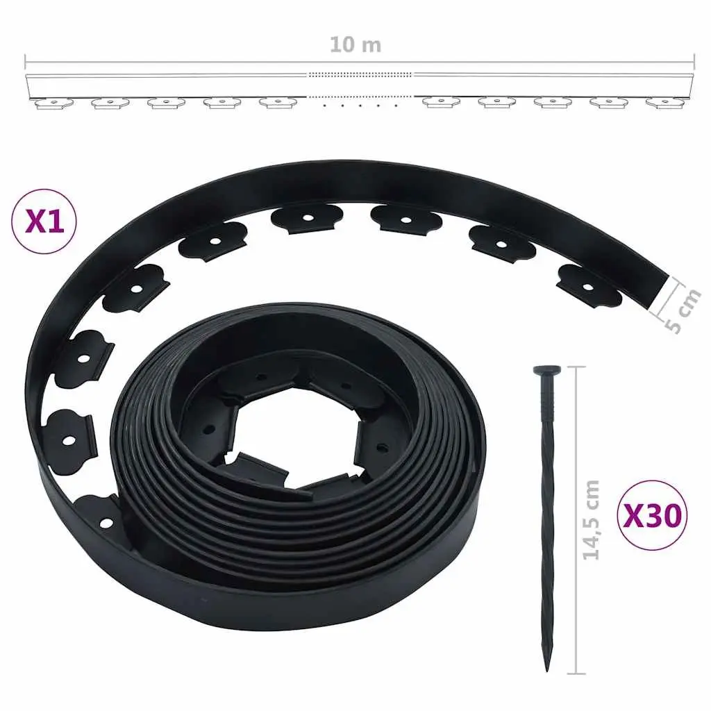 Lawn Edging Border Flexible Landscape Black 10m Garden Patio Driveway