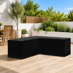 L-Shaped Garden Furniture Cover 250x250x90cm Black 12 Eyelets Outdoor Protection