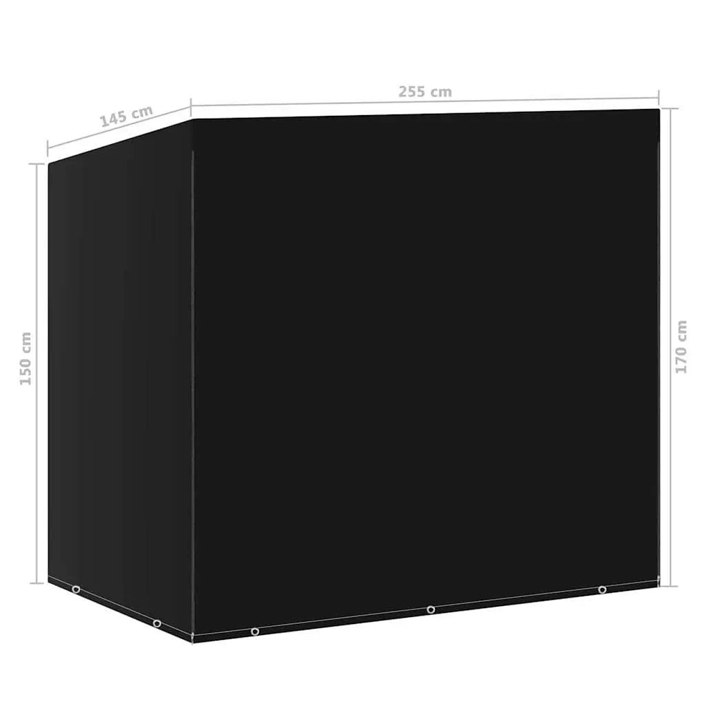 Swing Bench Cover 255x145x170cm Outdoor Furniture Protection Black Polyethylene Water Resistant with Eyelets and Zippers