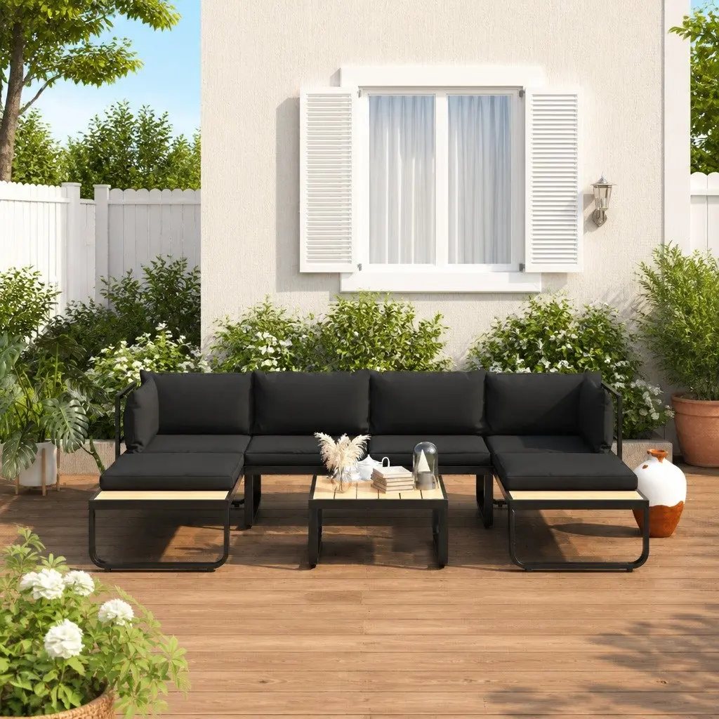 4 Piece Grey Corner Sofa Set for Outdoor Lounge with Seat Back Cushions