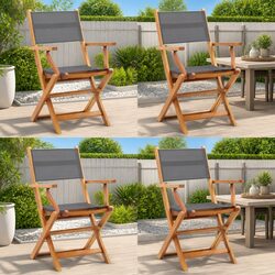4-Piece Outdoor Folding Armchair Set - Grey Textilene