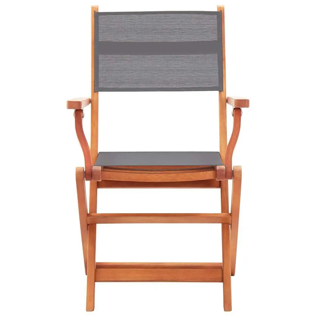 Folding Armchairs Set for Outdoor Garden 4 Piece Grey Eucalyptus Wood Textilene