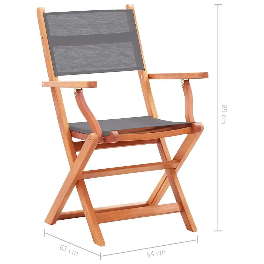 Folding Armchairs Set for Outdoor Garden 4 Piece Grey Eucalyptus Wood Textilene