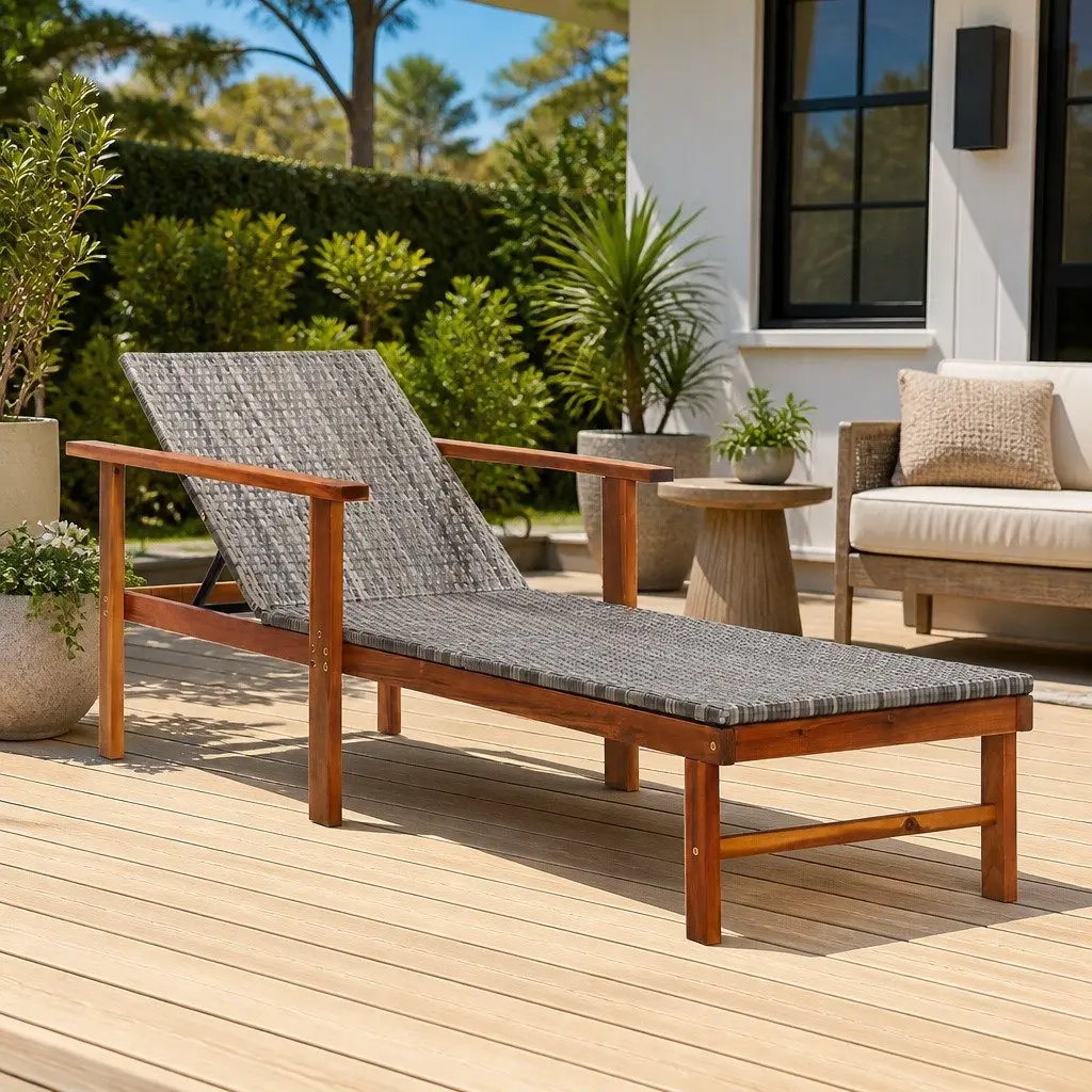 Sun Lounger Outdoor Garden Patio Grey Reclining Chair