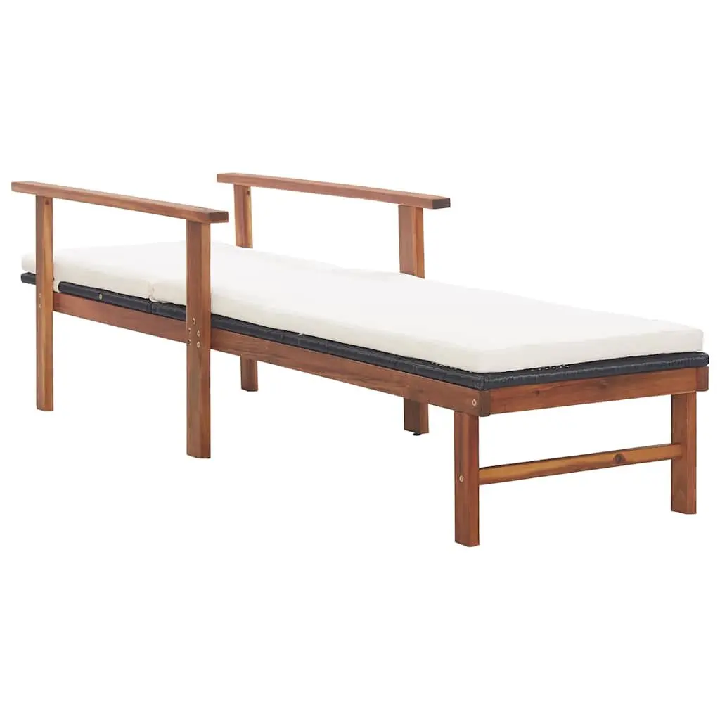 Sun Lounger Outdoor Patio Garden Black Acacia Wood Frame with Cushion