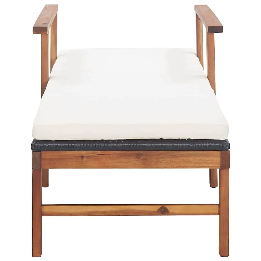 Sun Lounger Outdoor Patio Garden Black Acacia Wood Frame with Cushion