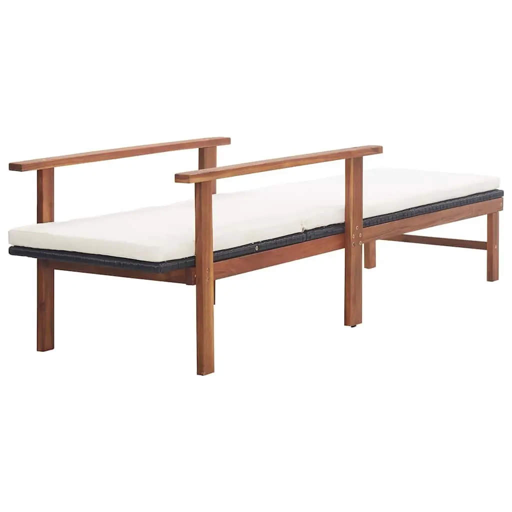 Sun Lounger Outdoor Patio Garden Black Acacia Wood Frame with Cushion