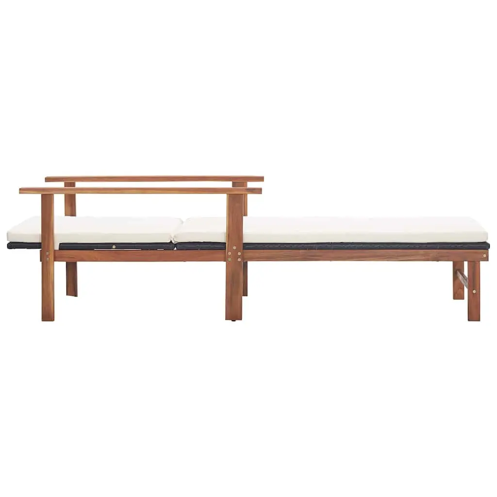 Sun Lounger Outdoor Patio Garden Black Acacia Wood Frame with Cushion