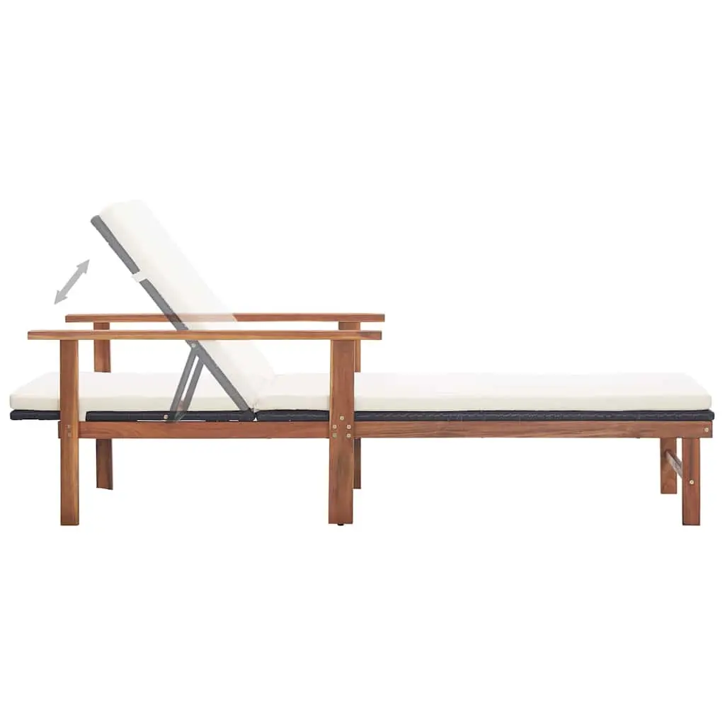 Sun Lounger Outdoor Patio Garden Black Acacia Wood Frame with Cushion