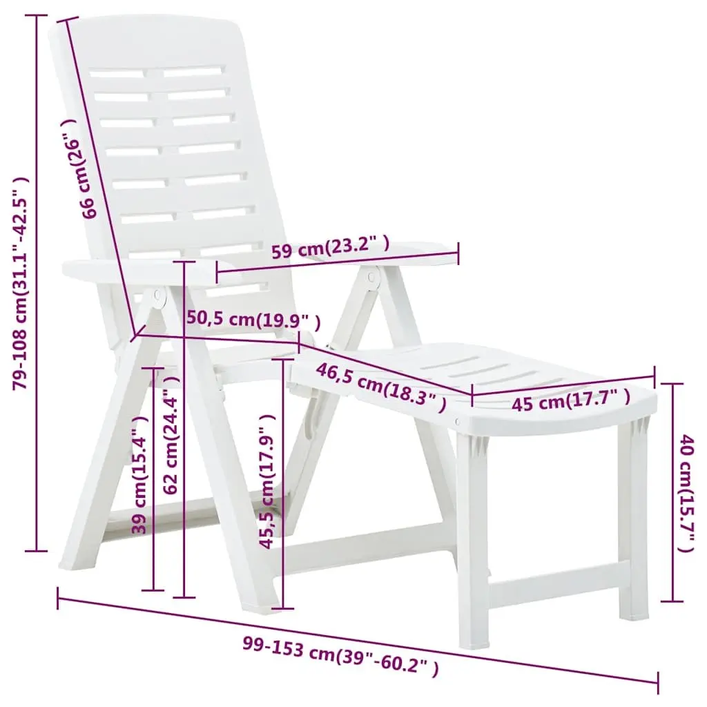 Folding Sun Lounger White Outdoor Garden Patio Reclining Chair Adjustable