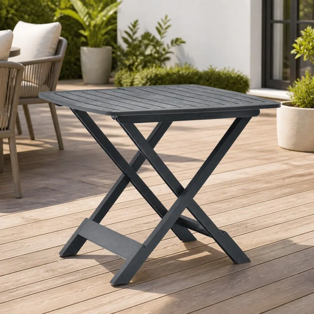 Folding Garden Table Anthracite Outdoor Patio Furniture Slatted Design Space