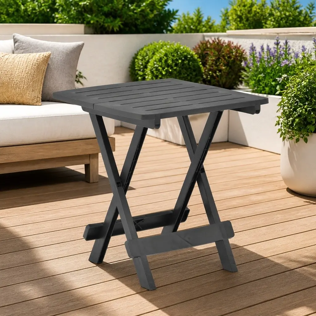 Folding Garden Table Anthracite Outdoor Patio Furniture Slatted Design Portable