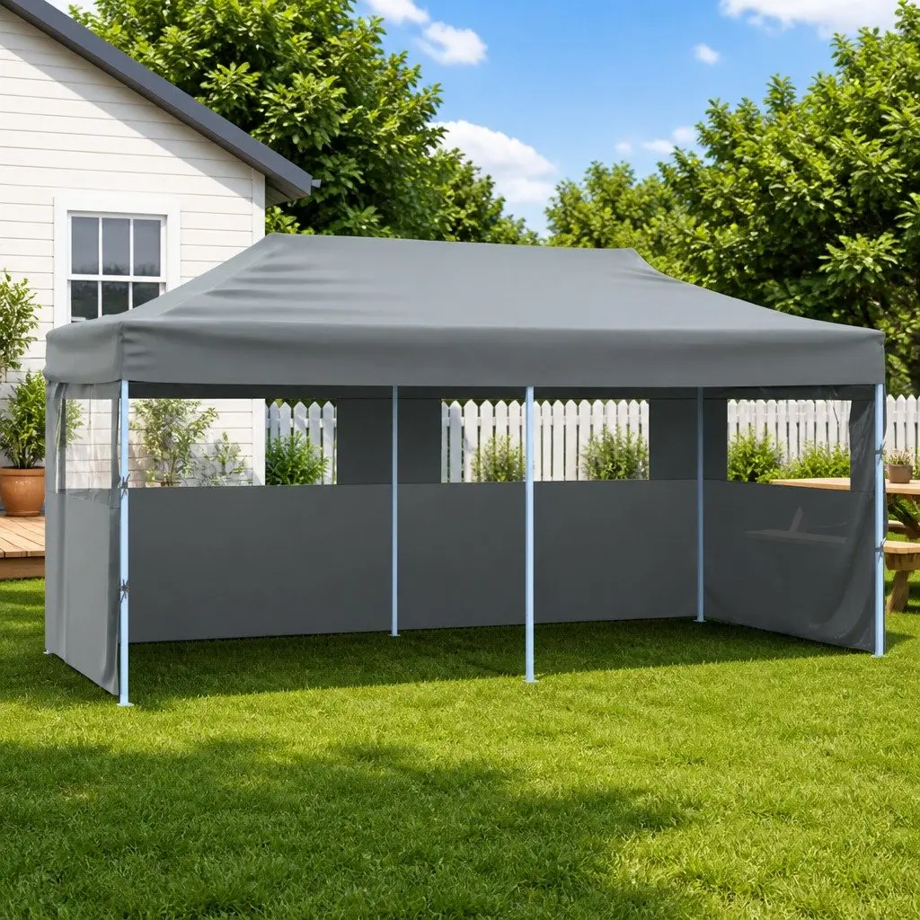 Folding Party Tent Outdoor Use 3x6m with 4 Sidewalls Steel Frame Anthracite