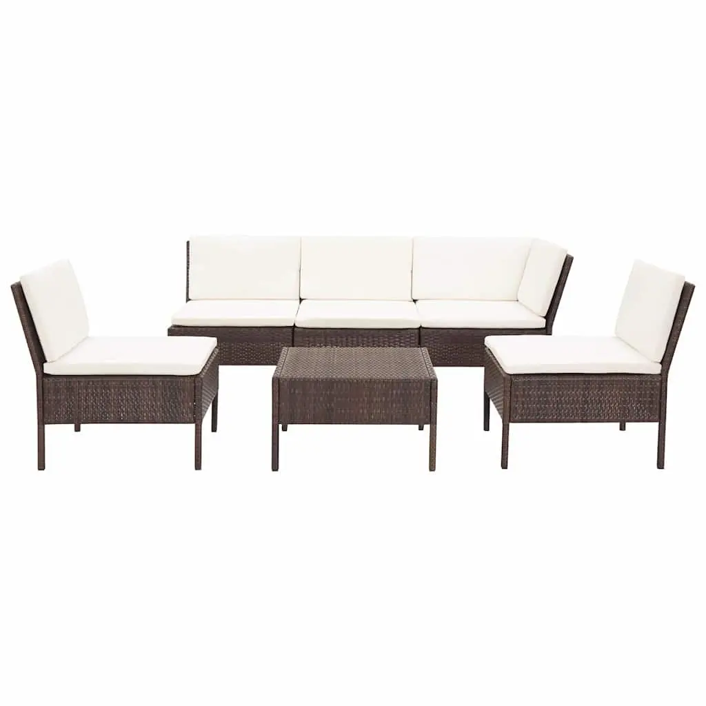 Garden Lounge Set 6 Piece Outdoor Furniture Poly Rattan Brown with Cushions