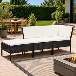 3 Piece Outdoor Garden Lounge Set with Cushions Poly Rattan Patio Furniture