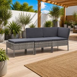 Grey Rattan 3 Piece Garden Lounge Set: Modular and Weather Resistant