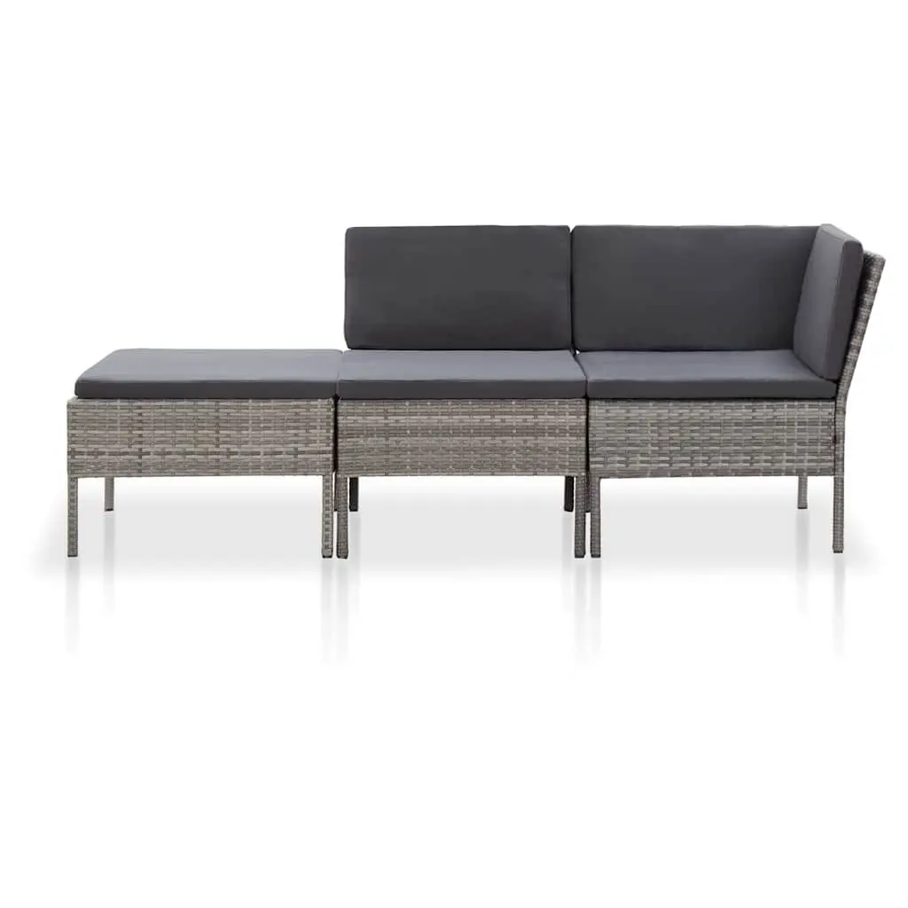 3 Piece Modular Outdoor Sofa Set for Garden with Cushions Grey Rattan