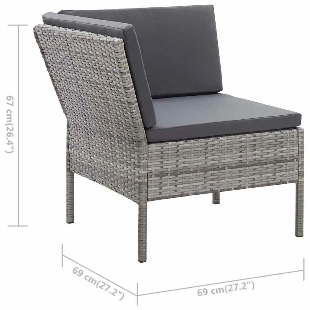 3 Piece Modular Outdoor Sofa Set for Garden with Cushions Grey Rattan