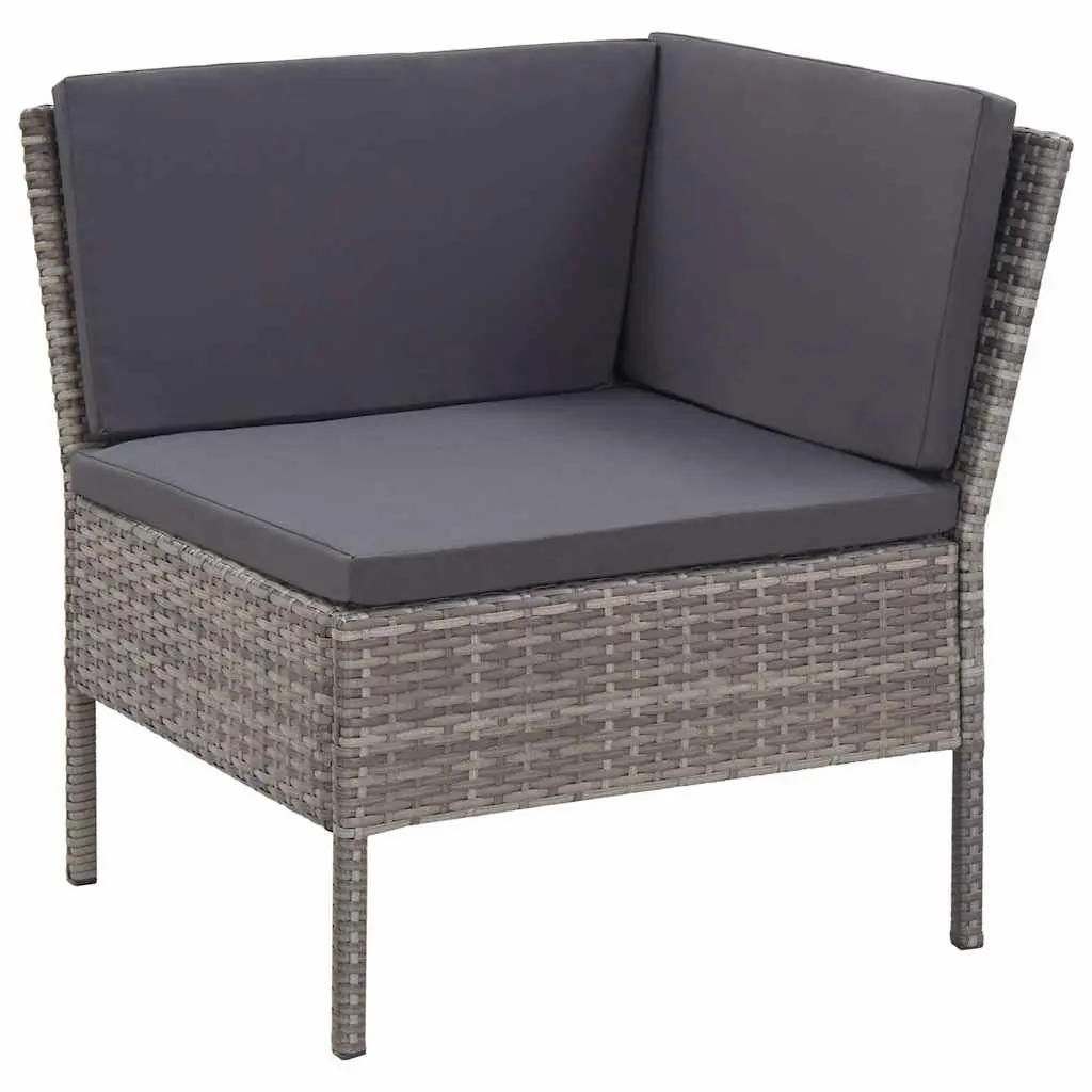 3 Piece Modular Outdoor Sofa Set for Garden with Cushions Grey Rattan