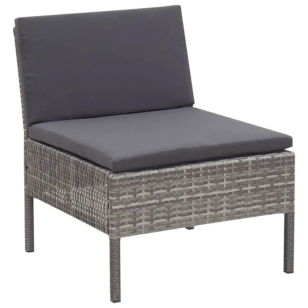 3 Piece Modular Outdoor Sofa Set for Garden with Cushions Grey Rattan