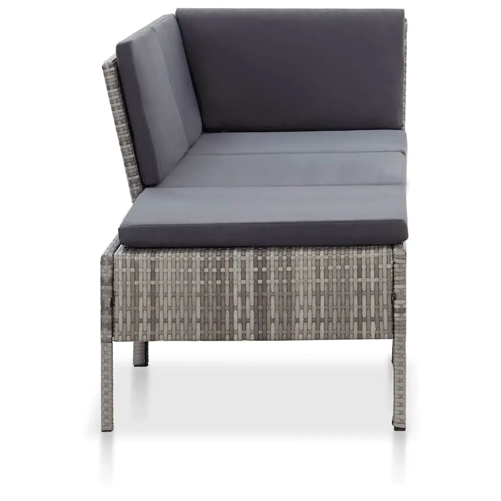 3 Piece Modular Outdoor Sofa Set for Garden with Cushions Grey Rattan