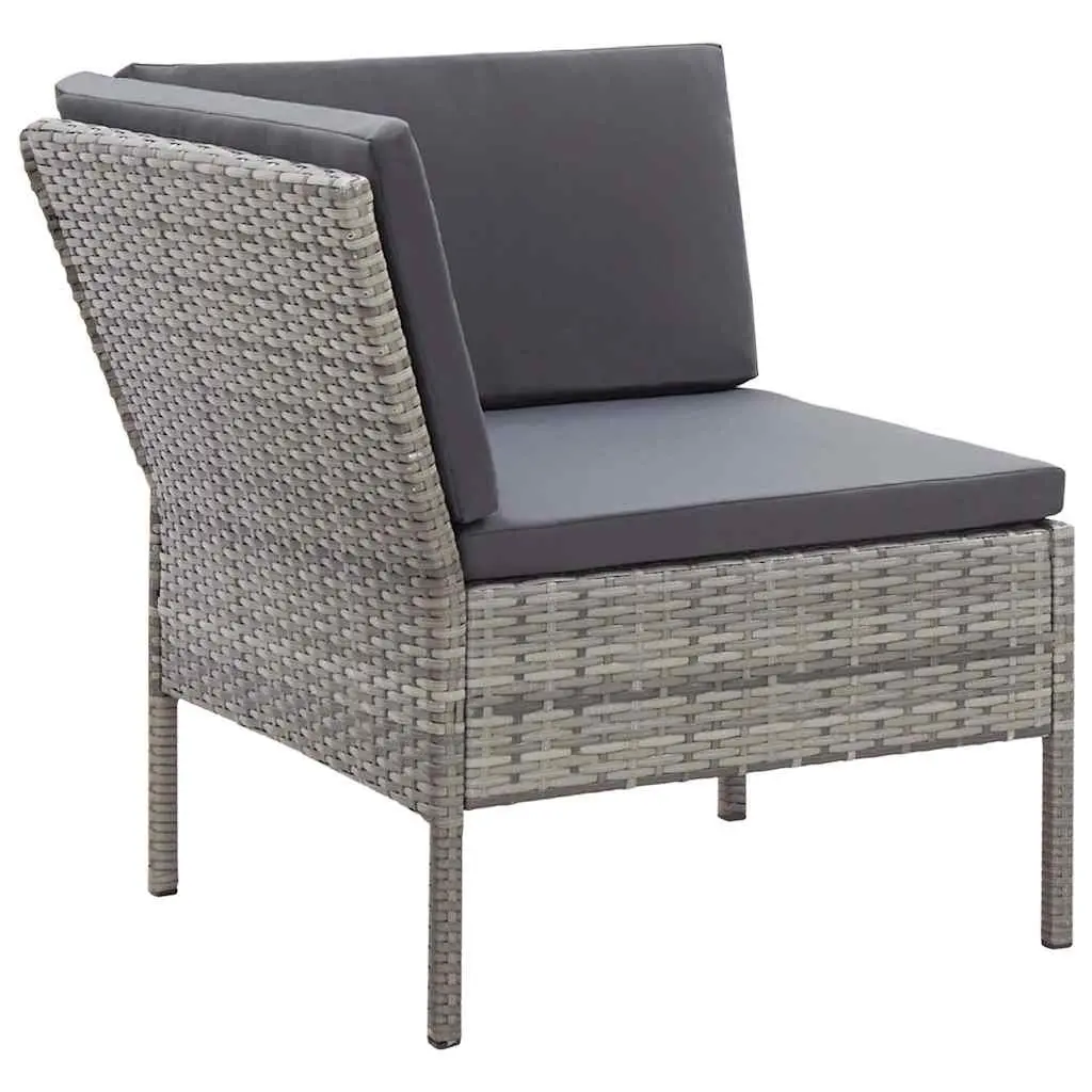 3 Piece Modular Outdoor Sofa Set for Garden with Cushions Grey Rattan