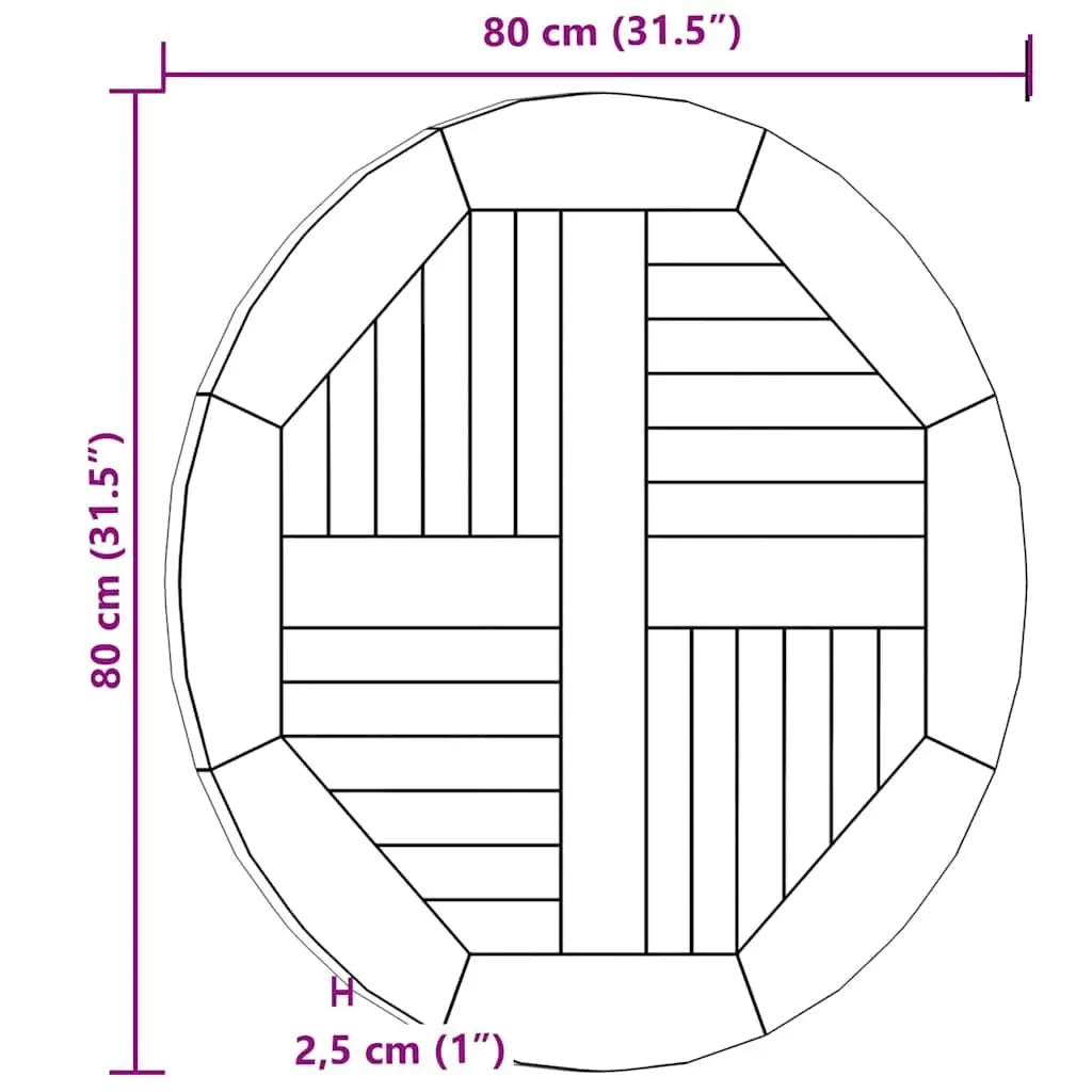 Solid Teak Wood Round Table Top 80cm Diameter Home Dining