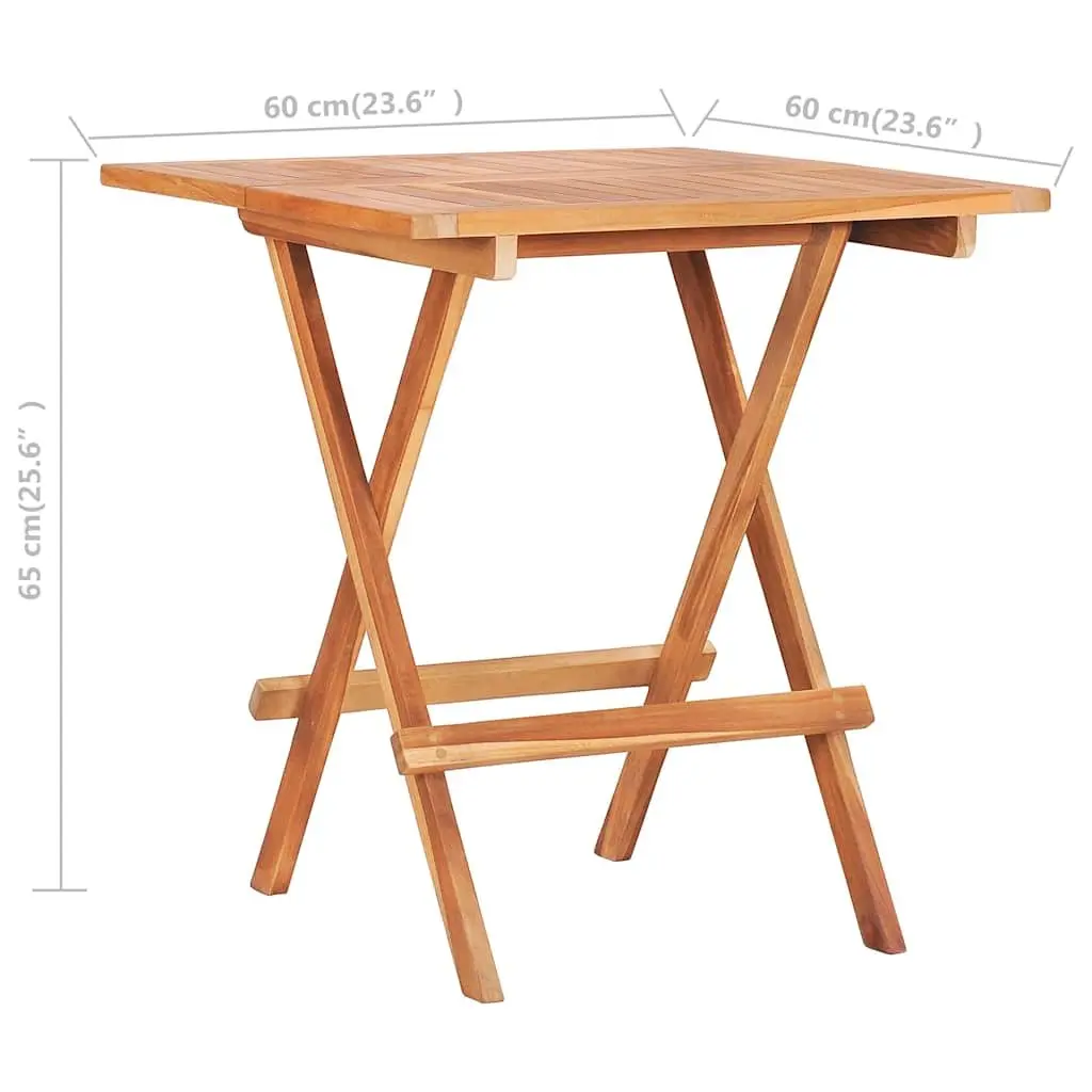 Folding Bistro Table 60x60x65 cm Brown Outdoor Garden Dining Teak Wood Furniture