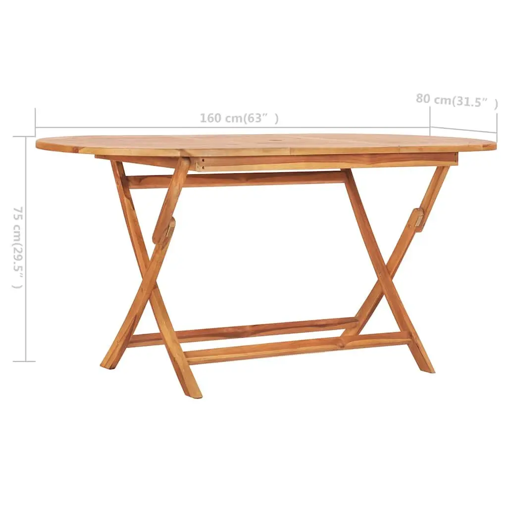 Folding Garden Dining Table 160x80cm Outdoor Teak Wood Patio Furniture Brown
